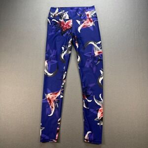 Fabletics Leggings High Rise Floral Compression Small Blue Lily Print Yoga Pants